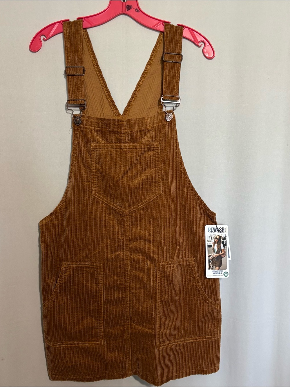 ReWash brand Brown Camel Color Corduroy Large Jumper Dress with 3- front pockets